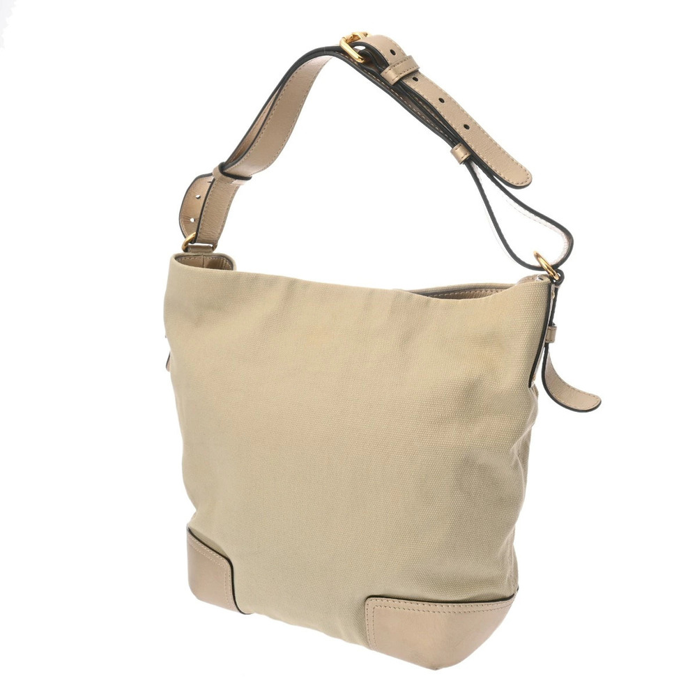 Loewe Bron Canvas Beige White Leather Shoulder Bag White Tan